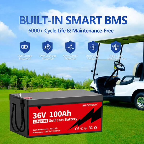 36V/48V 100A LiFePO4 Batería 200A BMS 6000+Ciclos Carro de Golf Solar Off-Grid 9.68kW