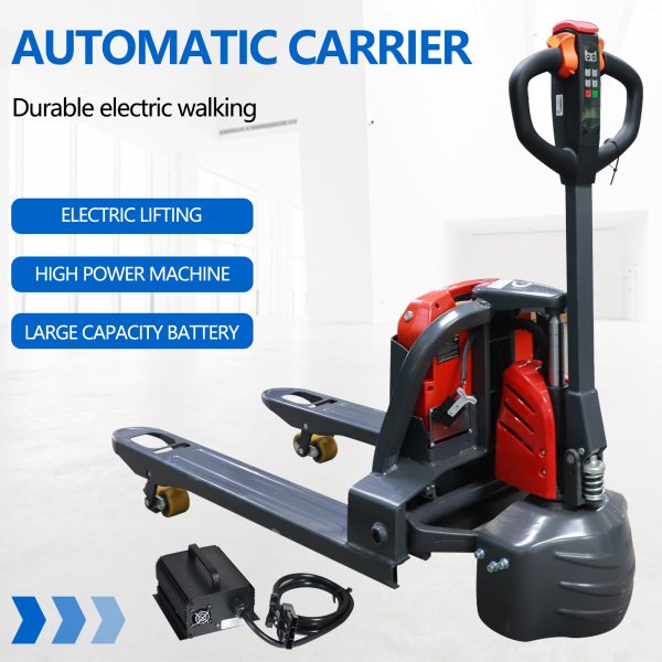 Electric Pallet Jack Truck Lithium Battery Truck Motorized Lift Trucks 3,300lbs Capacity 45" x27" Fork Size for Indoor Storage and Handling-Classic Red SL15L5