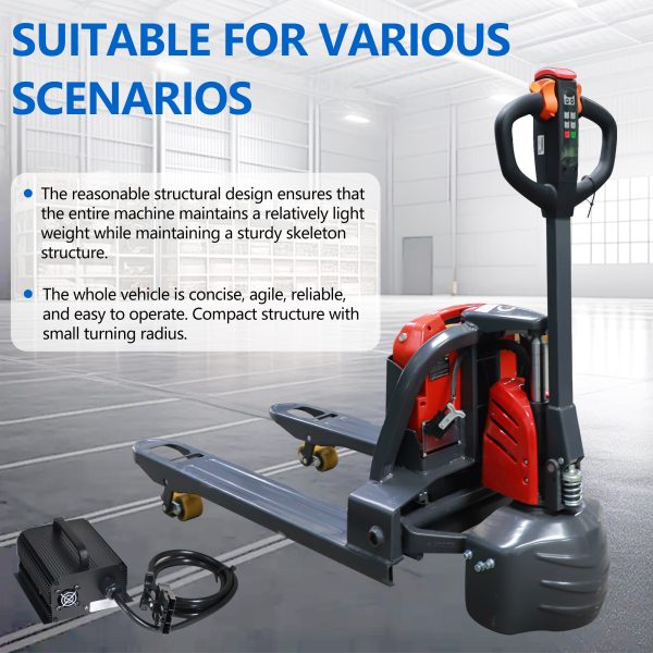 Electric Pallet Jack Truck Lithium Battery Truck Motorized Lift Trucks 3,300lbs Capacity 45" x27" Fork Size for Indoor Storage and Handling-Classic Red SL15L5